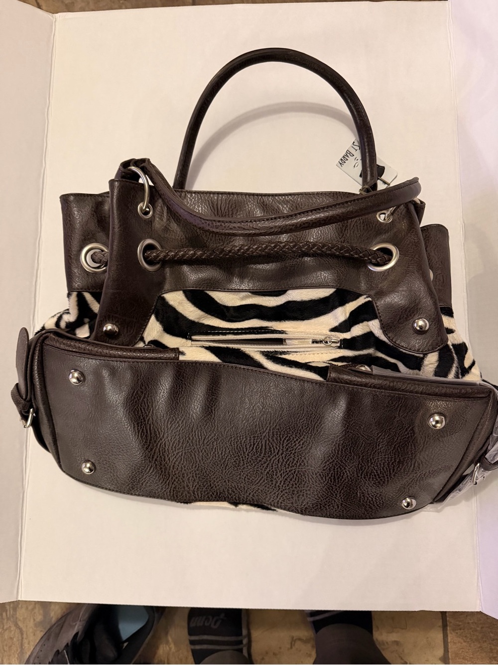 Zebra-Print Shoulder Bag with Dark Brown Trim - Picture 2 of 5